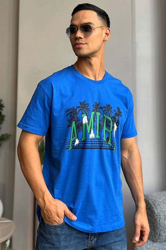 Синяя оверсайз футболка Amiri Varsity Palms