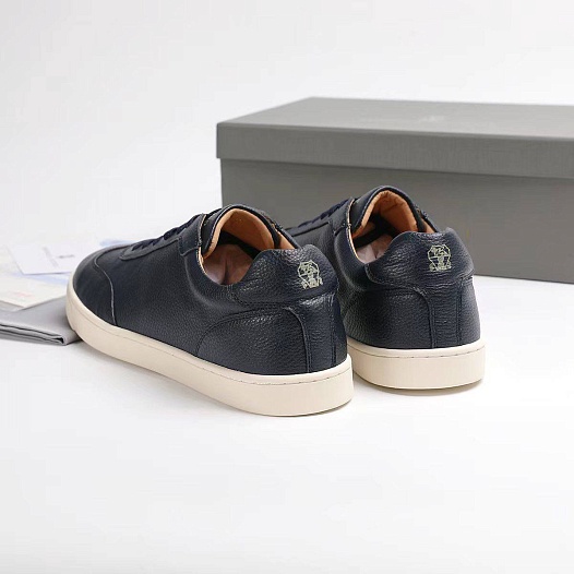 Кожаные кроссовки Brunello Cucinelli logo-print - Navy   