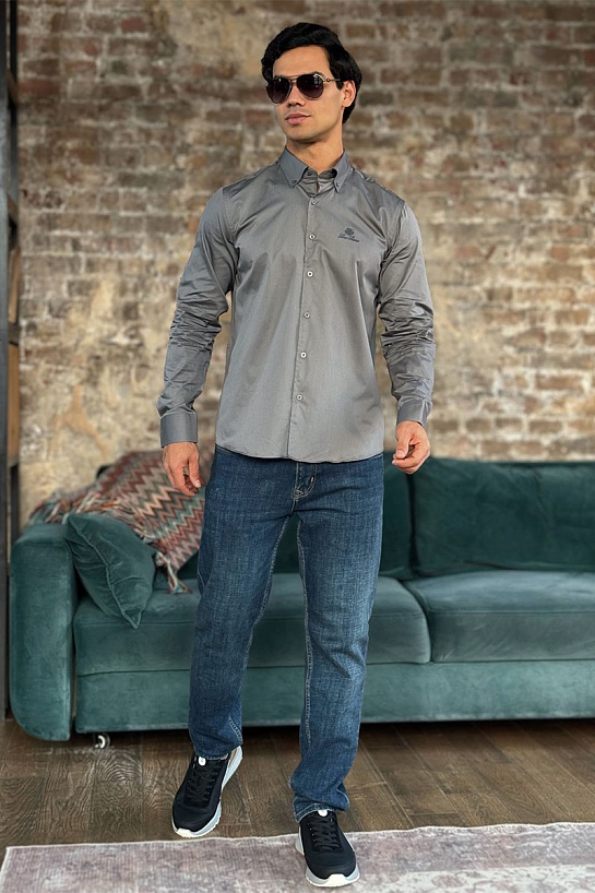 Мужская рубашка Loro Piana logo-embroidered - Grey