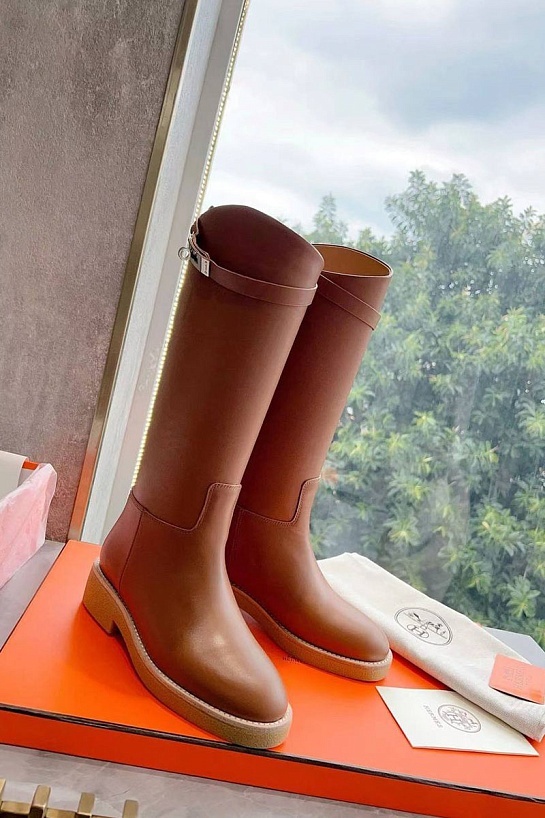 Женские кожаные сапоги Hermes Premium - Brown