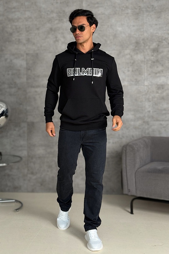 Мужское чёрное худи Balmain Reflecting logo