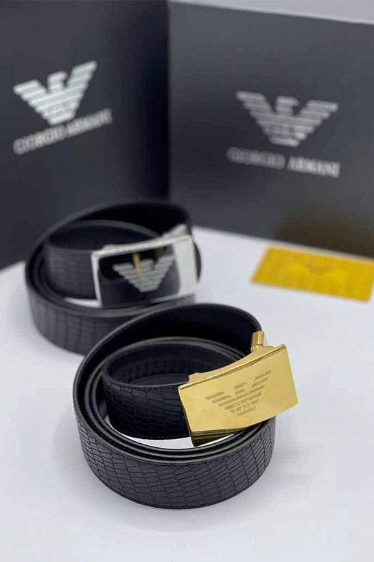 Кожаный чёрный ремень Giorgio Armani 125x3.5 см