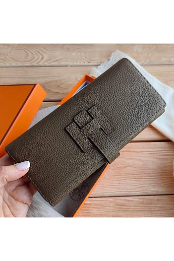 Кожаный клатч Hermes Jige Elan 20.5x9 см - Dark Grey   