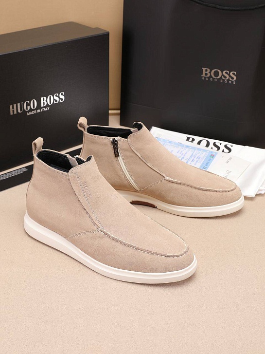 Замшевые лоферы с мехом Hugo Boss high-top - Beige