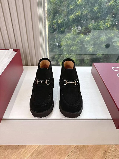 Женские замшевые лоферы Gucci premium - Black   