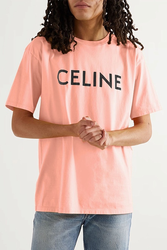 Мужская розовая футболка Celine logo-print