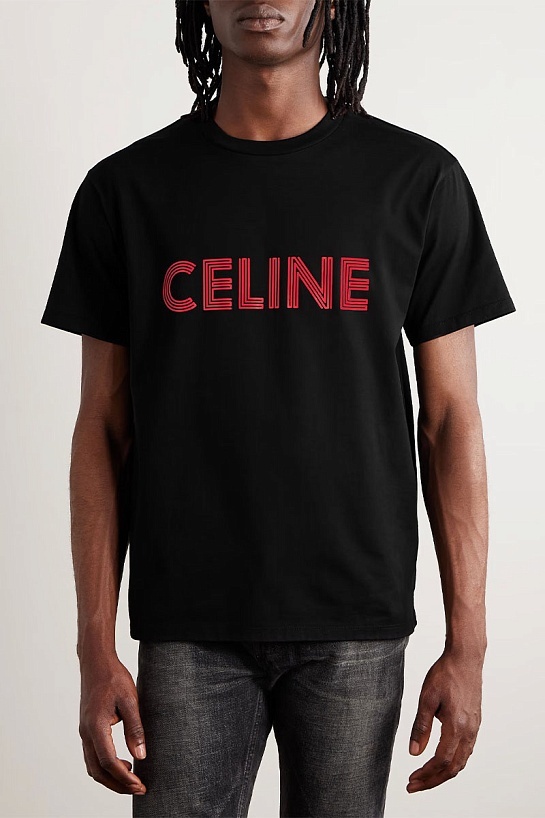 Мужская чёрная футболка Celine logo-print