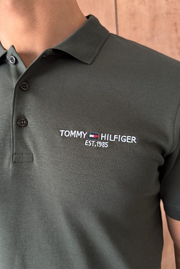 Тёмно-зелёное мужское поло Tommy Hilfiger est.1985   