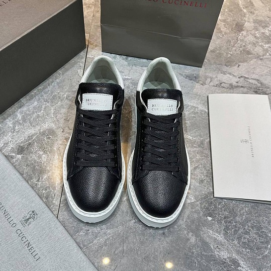 Мужские кроссовки Brunello Cucinelli grain leather - Black