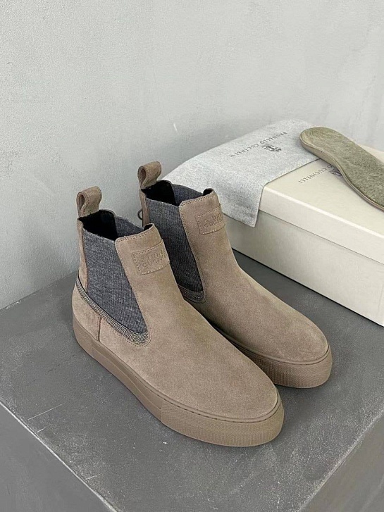 Женские замшевые ботинки Brunello Cucinelli Premium - Beige