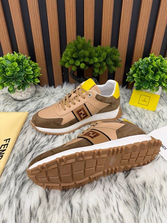 Мужские кроссовки Fendi FF logo - Brown