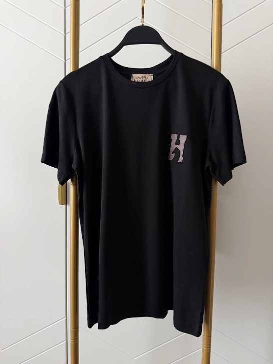Женская чёрная футболка Hermes premium