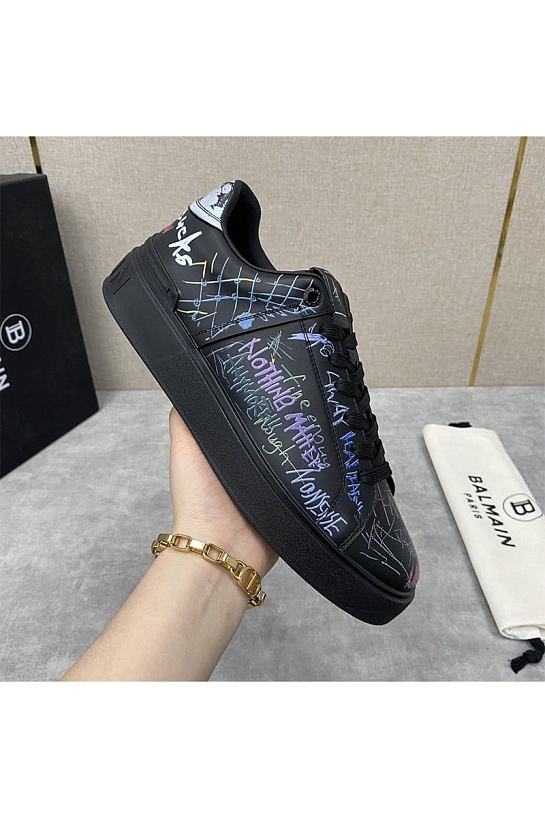 Чёрные кожаные кроссовки Balmain B-Court Graffiti