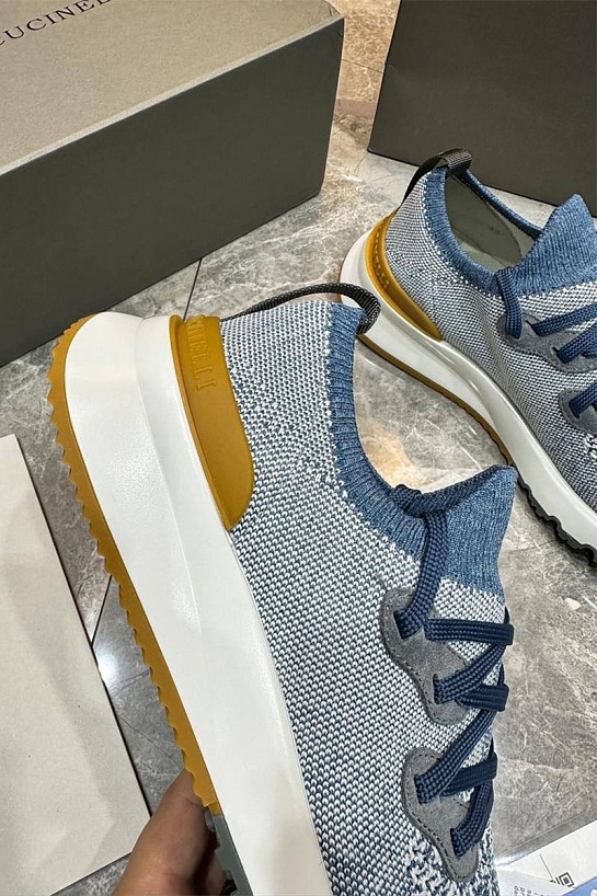 Текстильные кроссовки Brunello Cucinelli голубого цвета