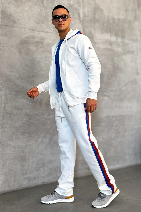 Белые спортивные штаны Moncler striped logo