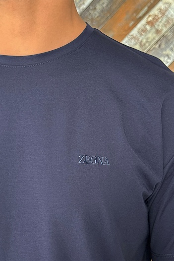 Мужская тёмно-синяя футболка Zegna logo-embroidered   