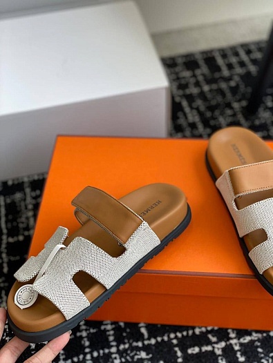 Женские сандалии Hermes Premium - Brown / White   