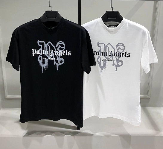 Чёрная футболка Palm Angels Los Angeles monogram spray