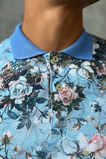 Мужское поло Etro "Floral" - Blue / Pink   
