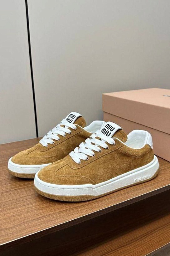 Женские кожаные кроссовки MIU MIU Premium - Chestnut