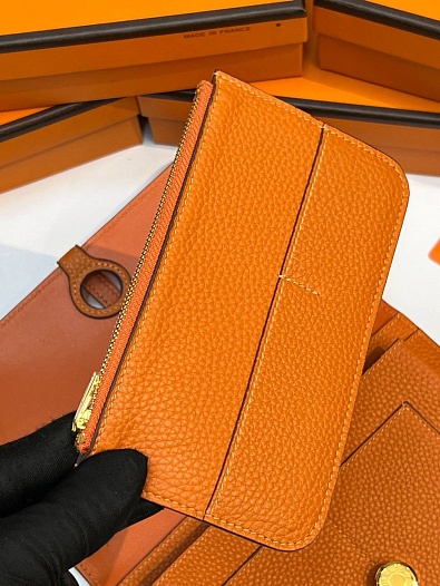 Кожаный кошелёк Hermes Dogon Duo - Orange 19.5x12 см   