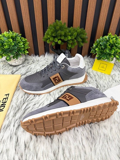 Мужские кроссовки Fendi FF logo - Grey   