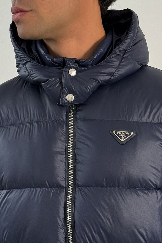 Мужской пуховик Prada logo-plaque - Blue