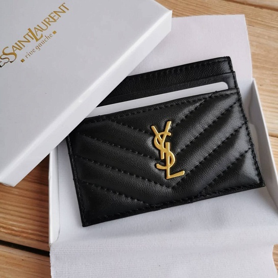 Кожаный чёрный кардхолдер Yves Saint Laurent 10.5x7.8 см