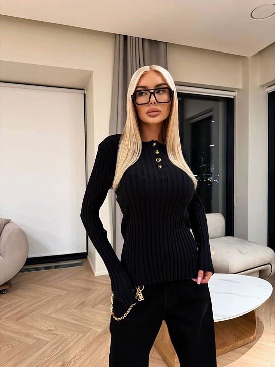 Женский трикотажный лонгслив Schiaparelli premium - Black