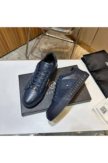 Мужские кожаные кроссовки Philipp Plein синего цвета   