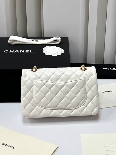 Женская кожаная сумка Chanel Premium 23x14.5x6 см - White / Gold   