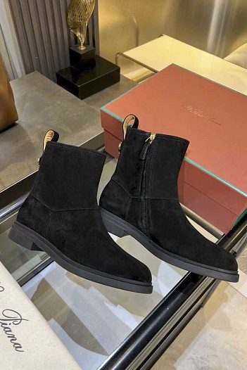 Женские замшевые сапоги Loro Piana premium - Black   