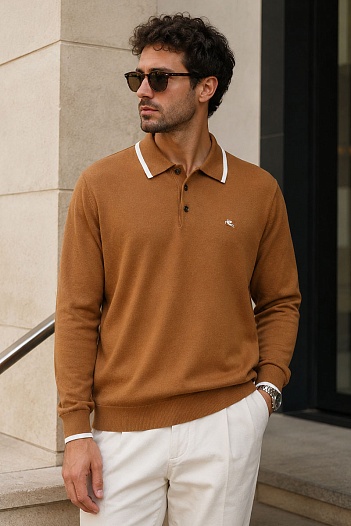 Поло с длинным рукавом Etro Pegaso logo - Brown   