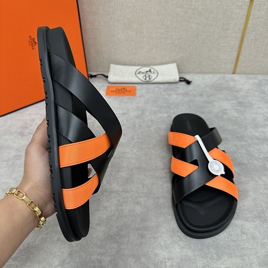 Мужские шлёпанцы Hermes Kazimir - Black / Orange
