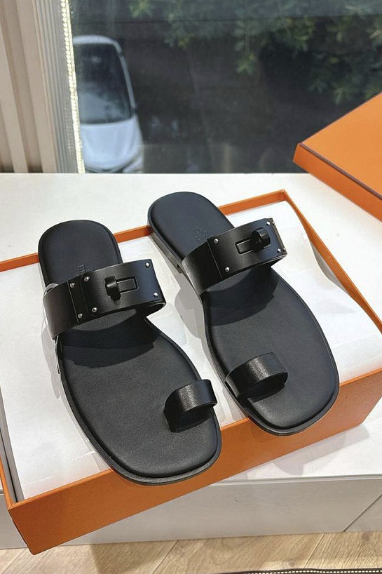 Женские кожаные шлёпанцы Hermes July Kelly premium