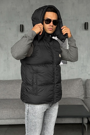 Мужской чёрный жилет Moncler logo-patch   