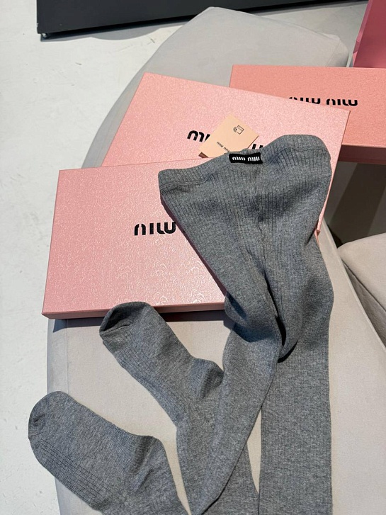 Женские кашемировые колготы MIU MIU серого цвета