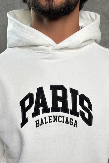 Белое худи Balenciaga Paris logo-embroidered   