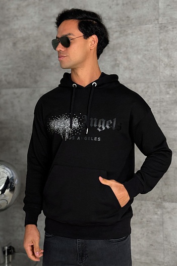 Чёрное худи Palm Angels rhinestone-embellished logo print   