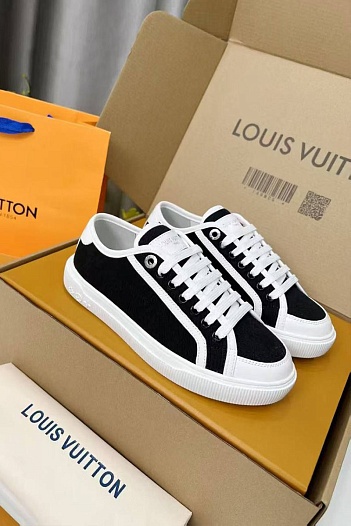 Женские комбинированные кеды Louis Vuitton Premium - Black   