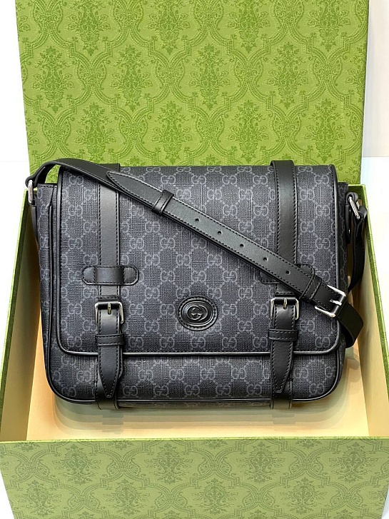 Кожаная сумка-мессенджер Gucci GG Premium 28x20x8 см - Black
