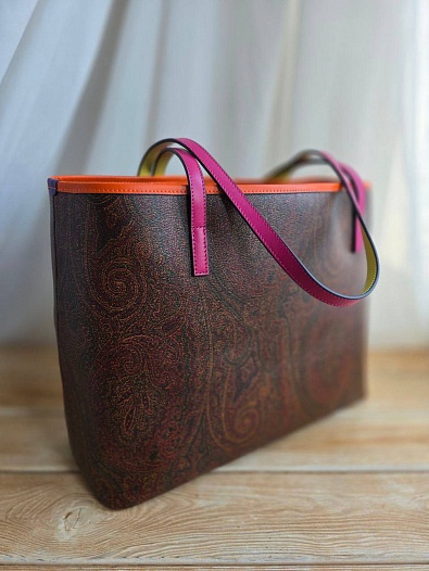 Кожаная сумка Etro с узором пейсли 37x28 см   