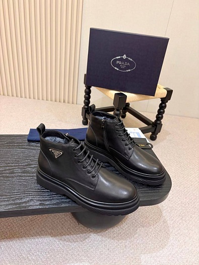 Кожаные ботинки с мехом Prada premium   