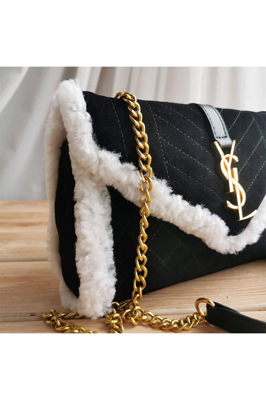 Комбинированная сумка Yves Saint Lauren Envelope Small 23x15 см - Black
