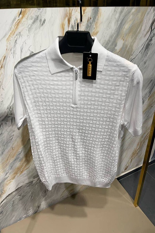 Мужское поло белого цвета Zilli zip neck