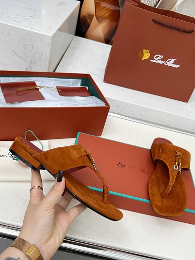 Женские замшевые шлёпанцы Loro Piana Premium - Brown   