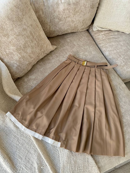 Женская юбка миди MIU MIU бежевого цвета