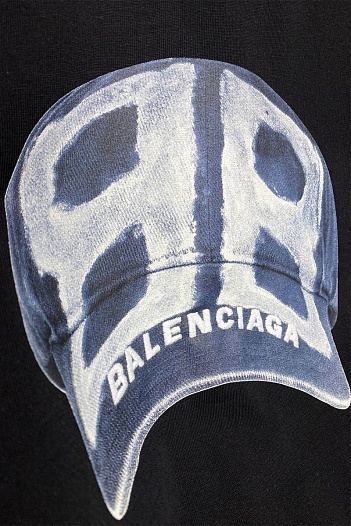 Чёрная оверсайз футболка Balenciaga BB cap logo print   