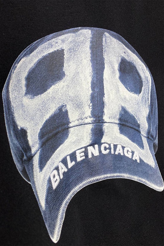 Чёрная оверсайз футболка Balenciaga BB cap logo print