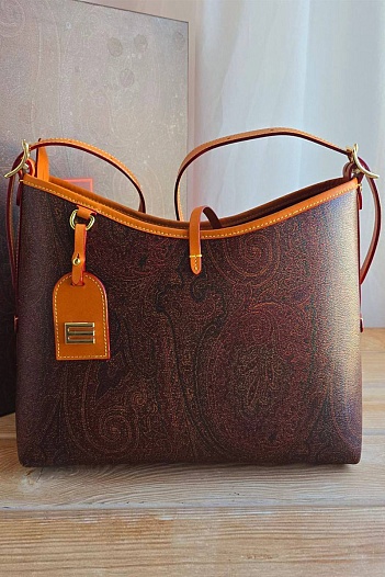 Кожаная сумка Etro с узором пейсли 31x25 см   